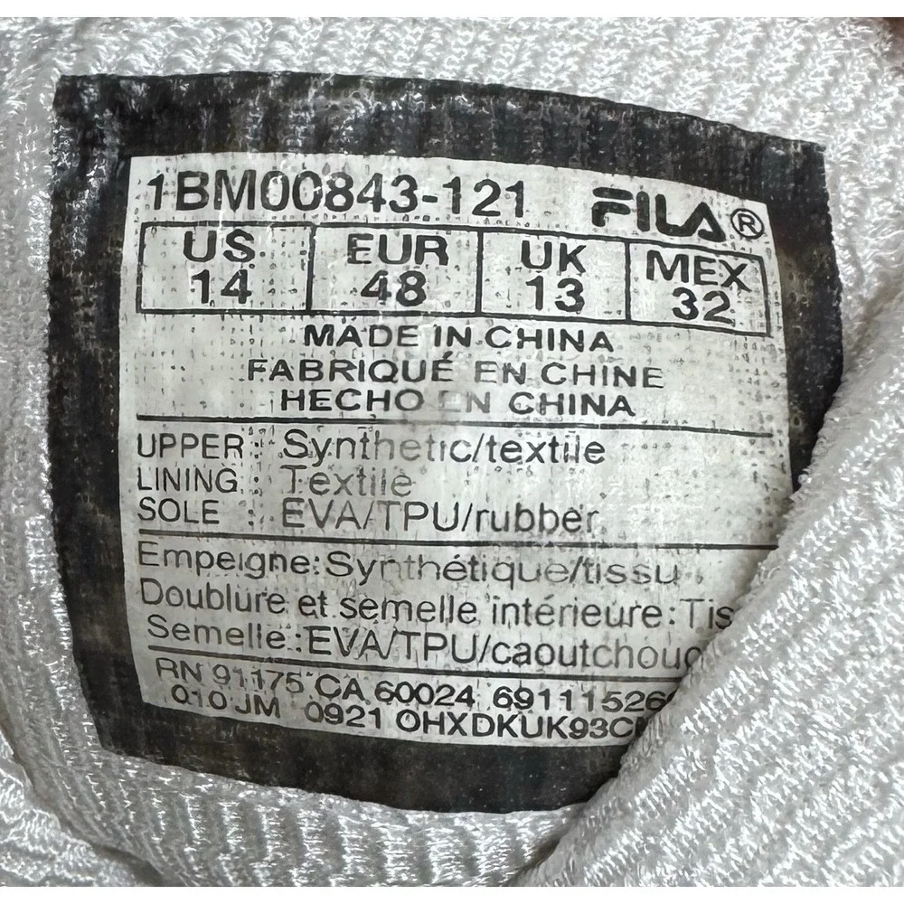 Fila Octane 2A Shoes Mens Size 14  White Leather Basketball Sneakers